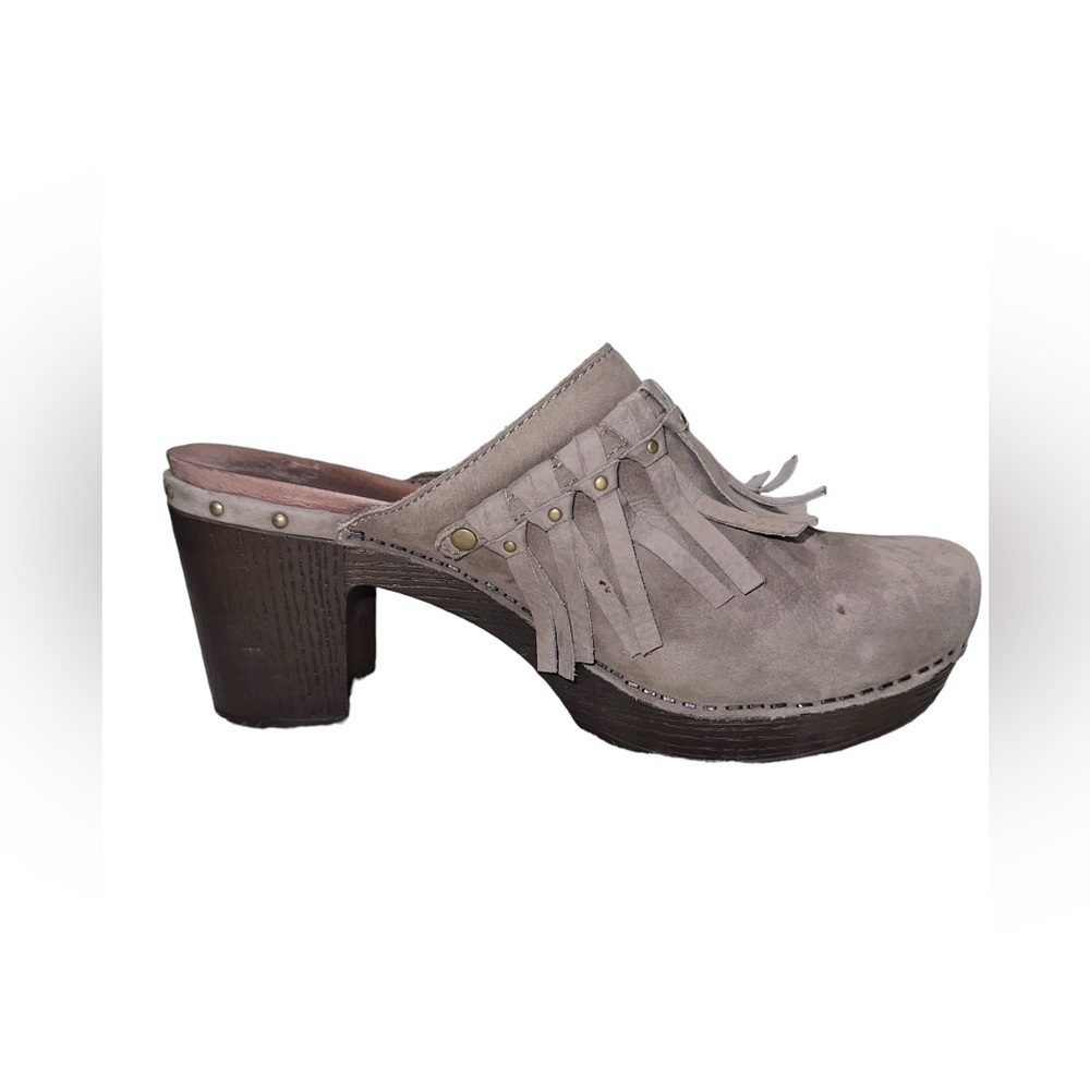 DANSKO 🤎Women's Mule Taupe Gray Deni Clog Nubuck Leather Fringe Size40/9.5, GUC - Picture 6 of 8